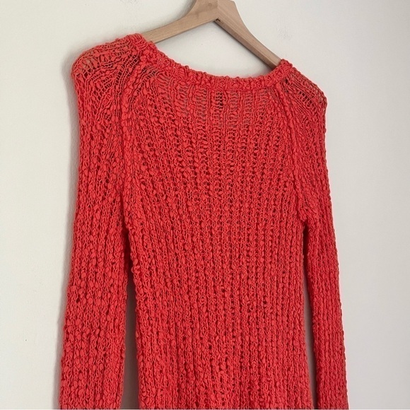Anthropologie Knitted & Knotted Knit Lace Hem Sweater Coral Orange Size Small - Picture 6 of 9
